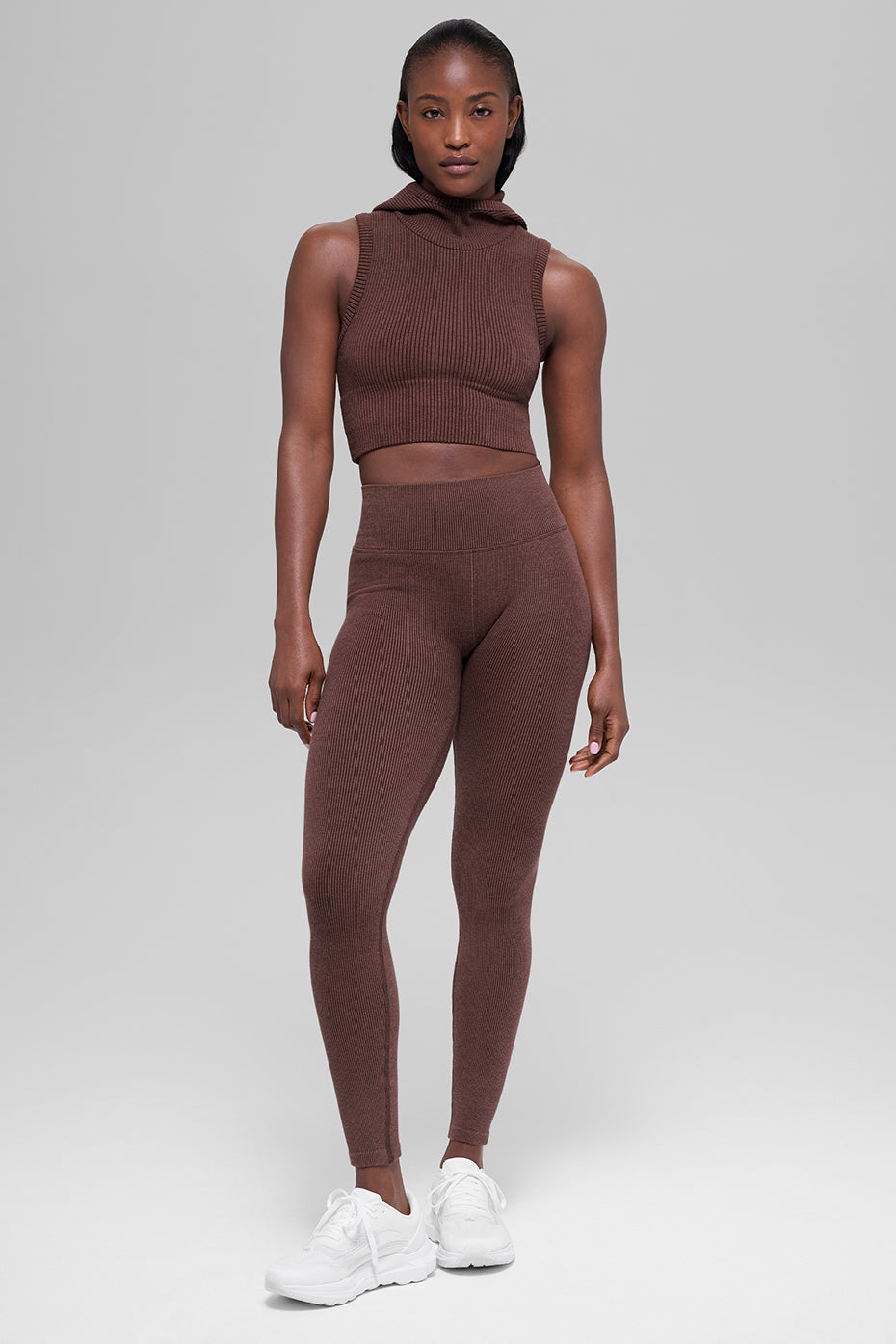 Seamless Two Tone Rib Hooded Vest - Brownstone Heather image 4