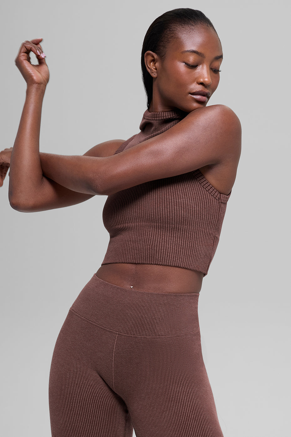 Seamless Two Tone Rib Hooded Vest - Brownstone Heather image 3