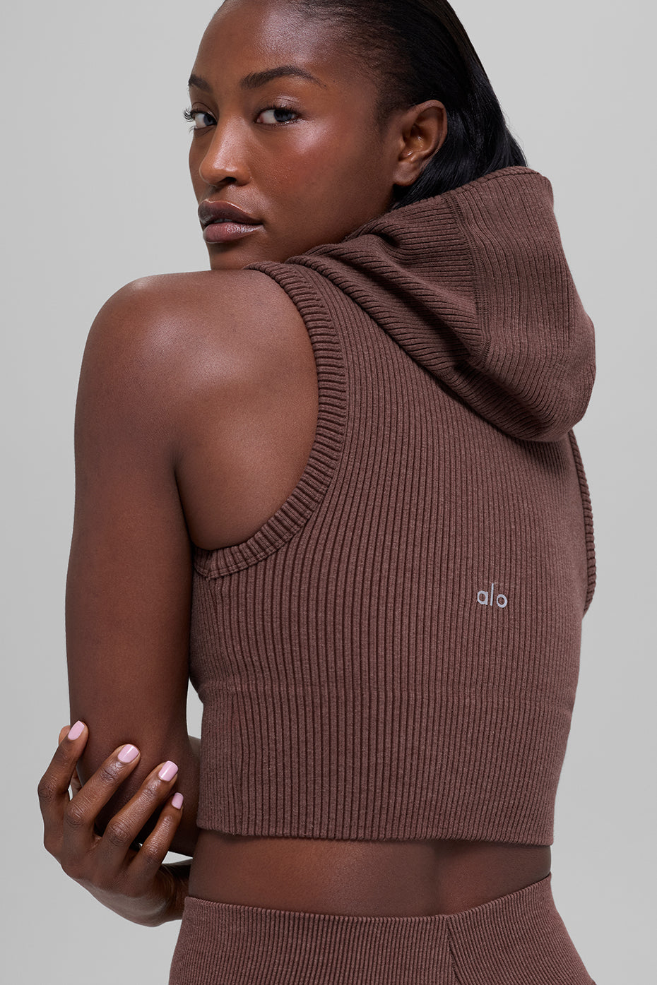 Seamless Two Tone Rib Hooded Vest - Brownstone Heather image 2