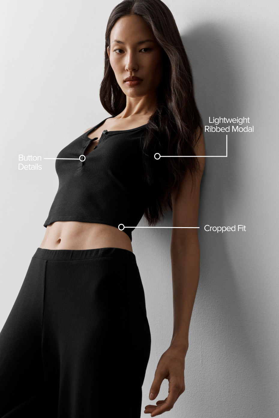 Ribbed Modal Henley Tank - Black image 2