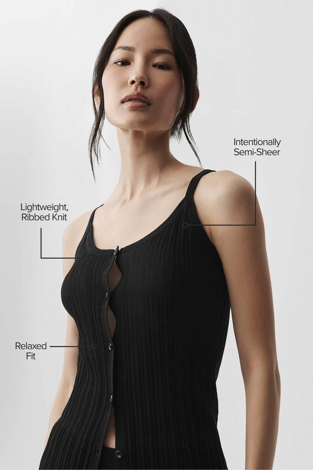Sweater Sunlit Button Down Tank - Black image 2