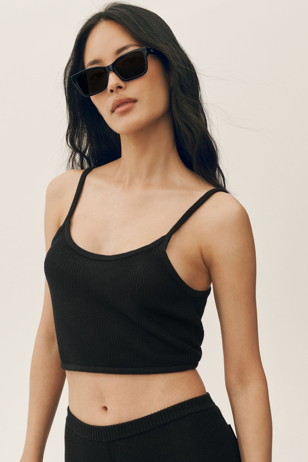 Silk Cashmere Cropped Heat Wave Tank - Black image 1