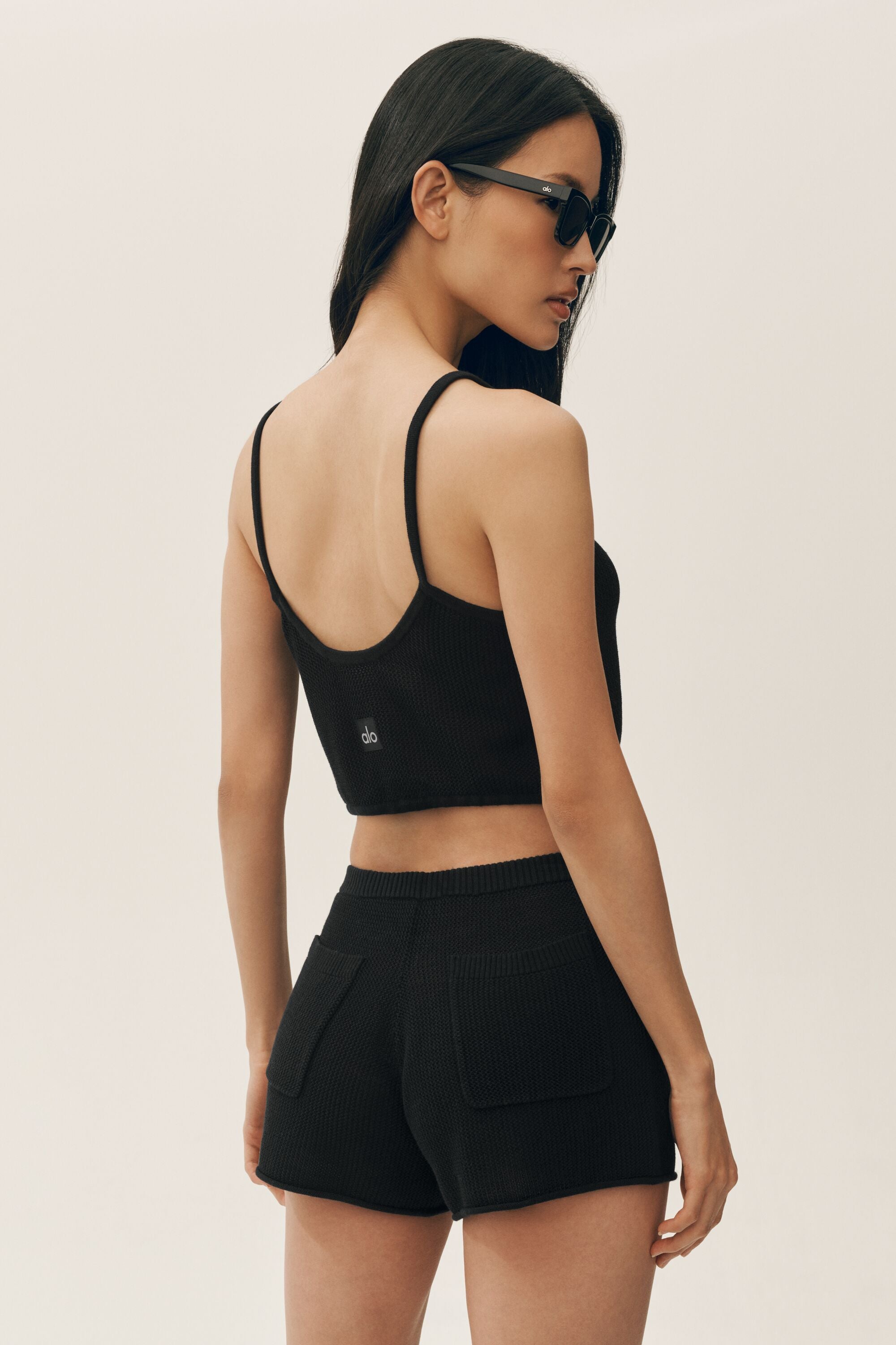 Silk Cashmere Cropped Heat Wave Tank - Black image 4