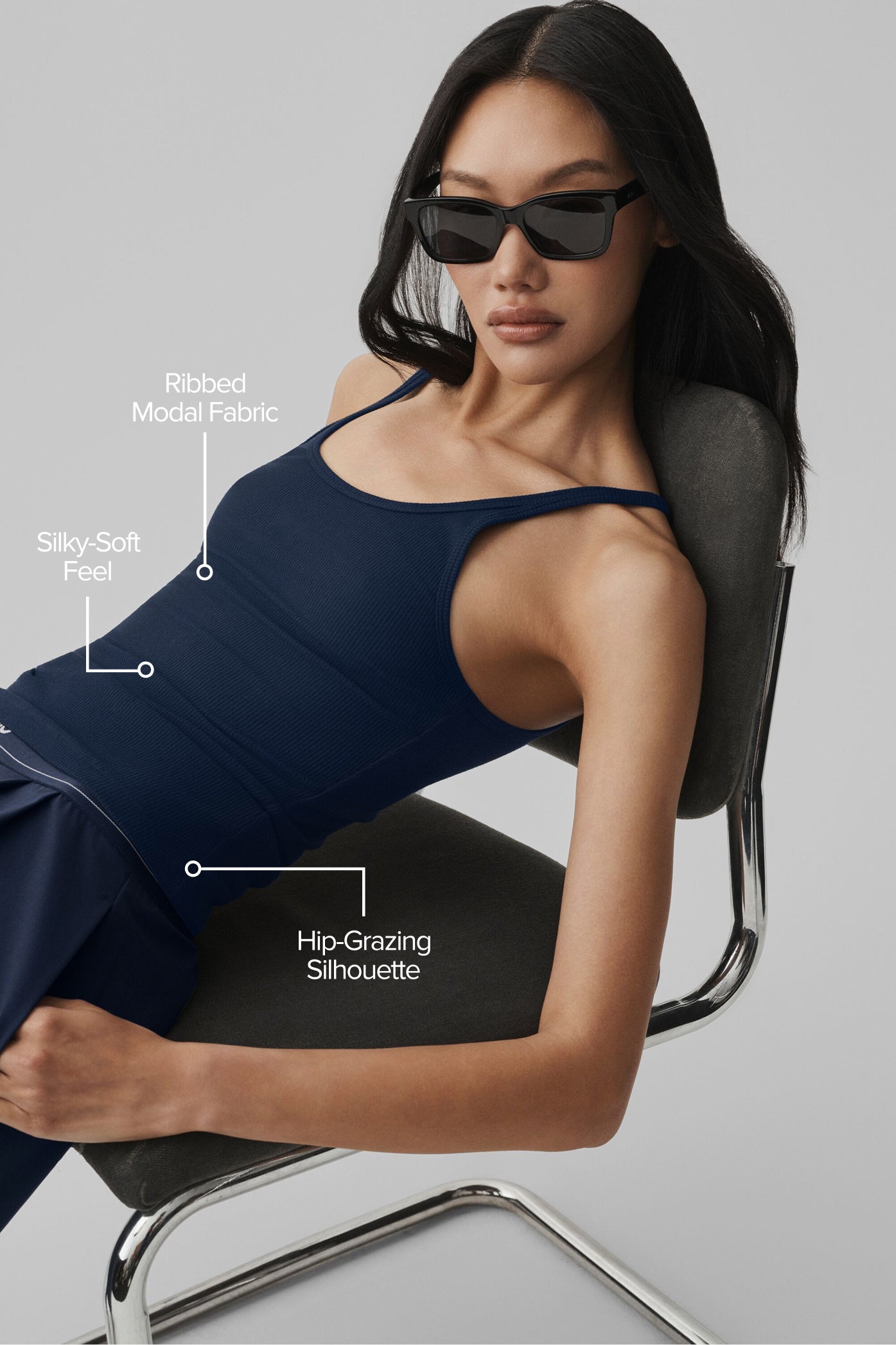 Ribbed Adore Tank - Navy image 2