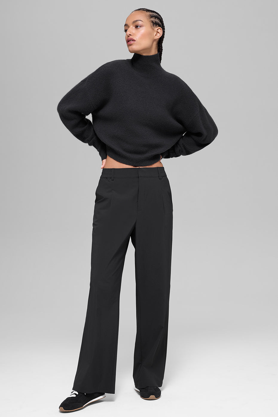 Wool Cashmere Cropped New Class Turtleneck Sweater - Black image 6