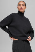Wool Cashmere Cropped New Class Turtleneck Sweater - Black image 1