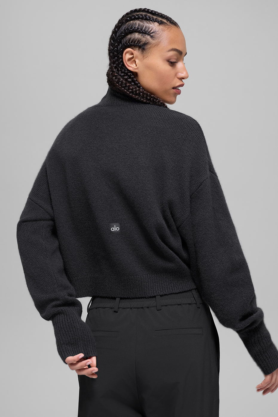 Wool Cashmere Cropped New Class Turtleneck Sweater - Black image 5
