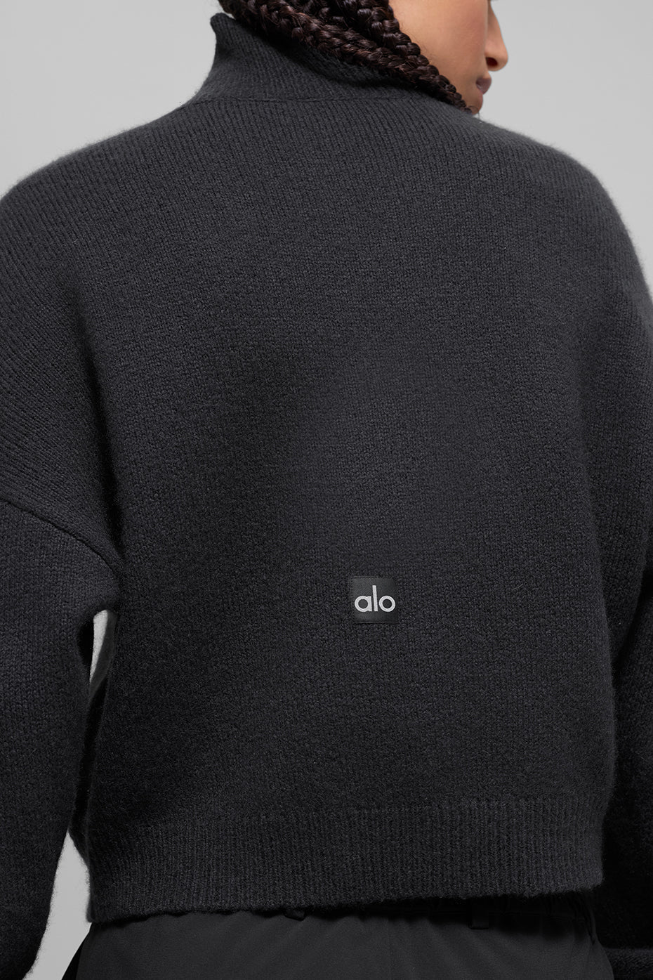 Wool Cashmere Cropped New Class Turtleneck Sweater - Black image 3