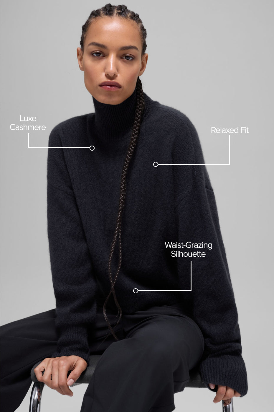 Wool Cashmere Cropped New Class Turtleneck Sweater - Black image 2