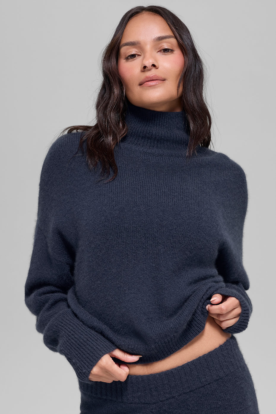 Wool Cashmere Cropped New Class Turtleneck Sweater - Navy image 1