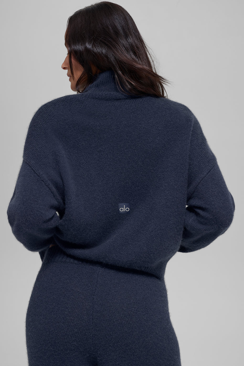 Wool Cashmere Cropped New Class Turtleneck Sweater - Navy image 3