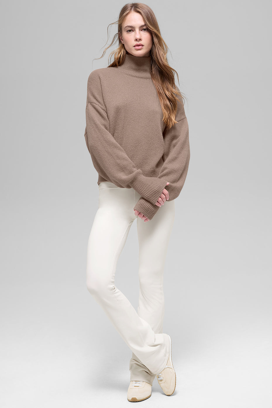 Wool Cashmere Cropped New Class Turtleneck Sweater - Chai Latte image 5