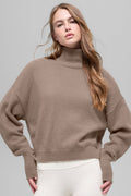 Wool Cashmere Cropped New Class Turtleneck Sweater - Chai Latte image 1