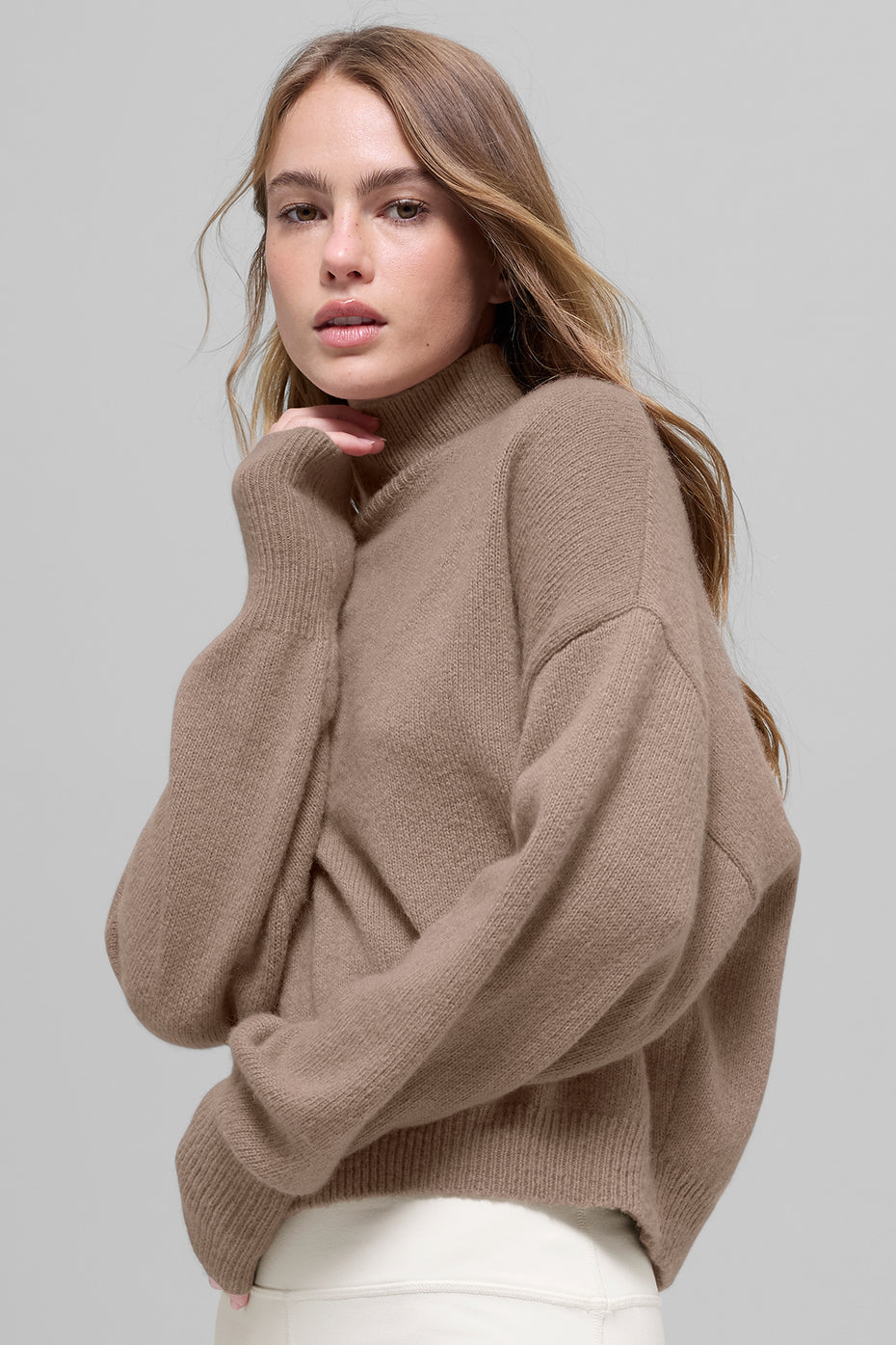 Wool Cashmere Cropped New Class Turtleneck Sweater - Chai Latte image 3