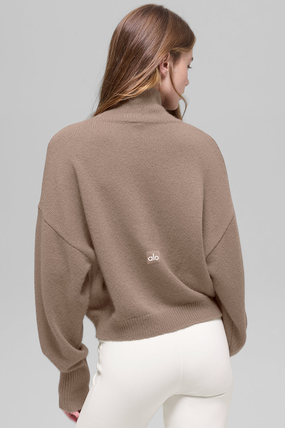 Wool Cashmere Cropped New Class Turtleneck Sweater - Chai Latte image 2