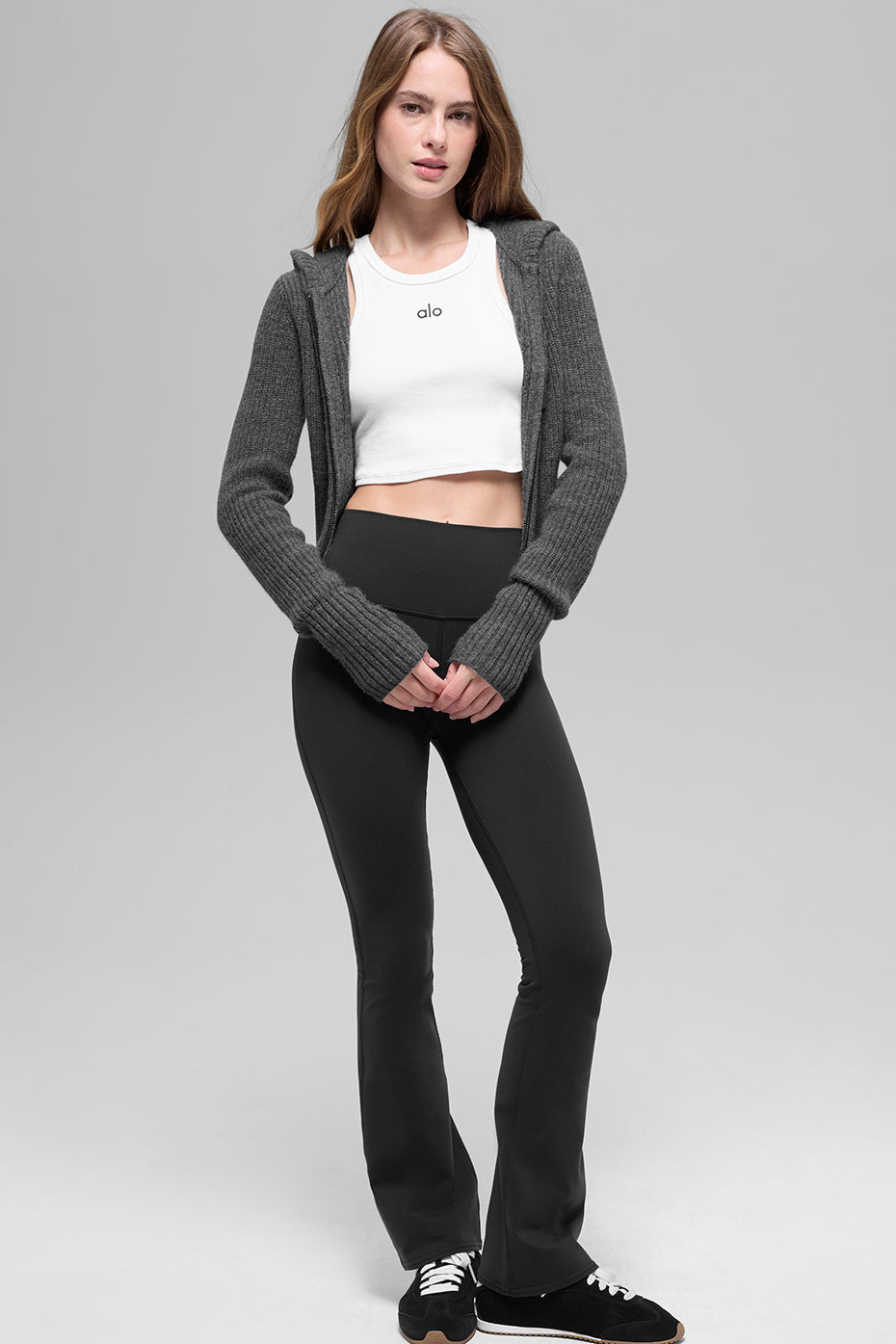Wool Cashmere Ribbed Noble Full Zip Hoodie - Platinum Grey image 4