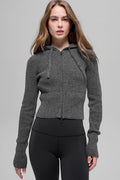 Wool Cashmere Ribbed Noble Full Zip Hoodie - Platinum Grey image 1