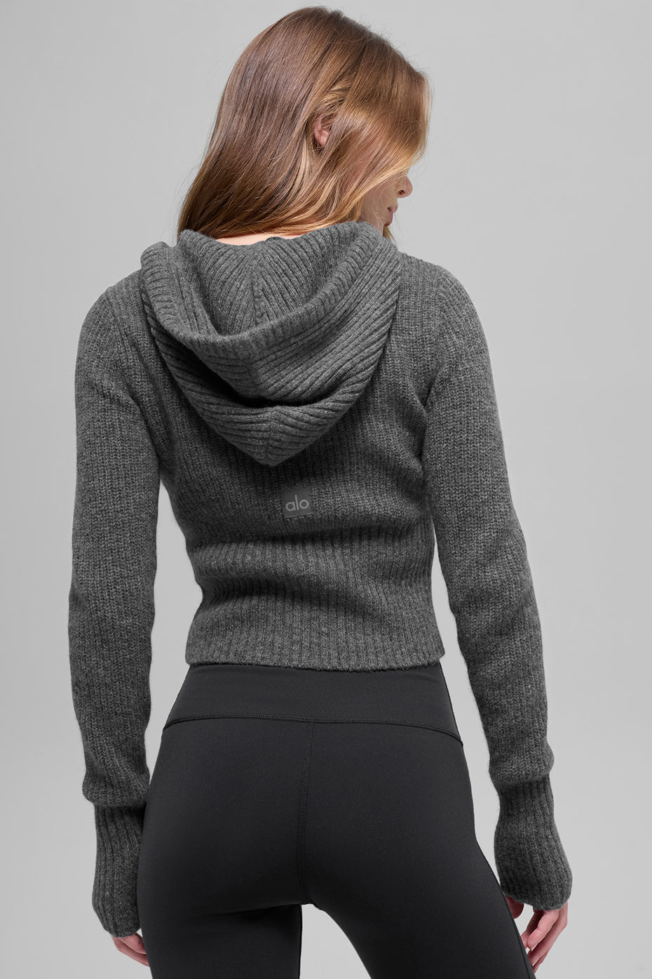 Wool Cashmere Ribbed Noble Full Zip Hoodie - Platinum Grey image 2