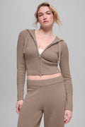Wool Cashmere Ribbed Noble Full Zip Hoodie - Chai Latte image 1