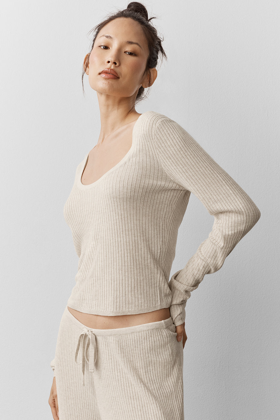 Sweater Knit Unwind Long Sleeve - Oatmeal Heather image 3