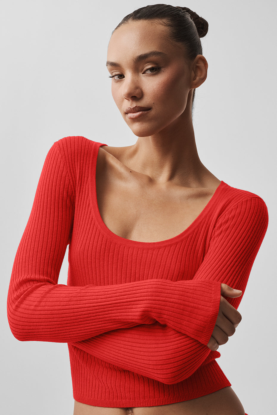 Sweater Knit Unwind Long Sleeve - Bright Red image 4