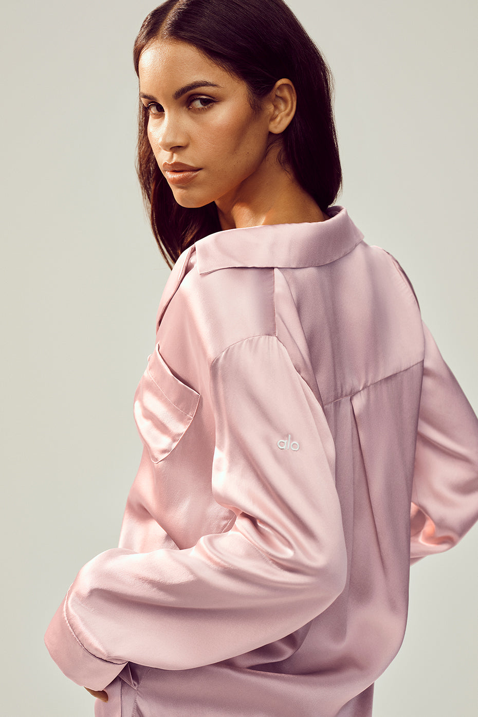 Silk Luminous Button Up - Pink Champagne image 3