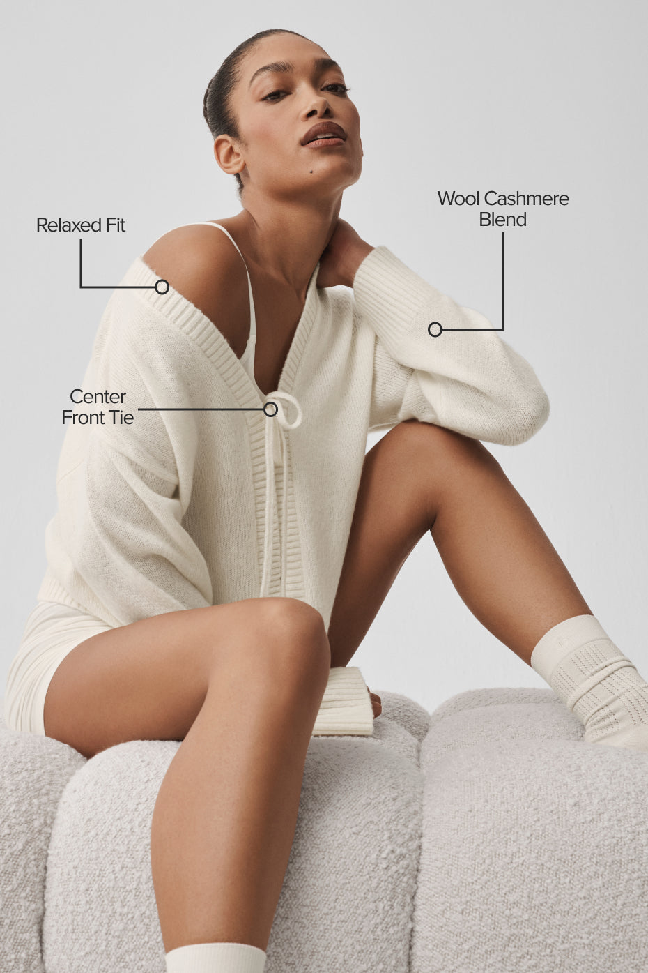 Wool Cashmere New Class Tie Cardigan - Ivory image 2