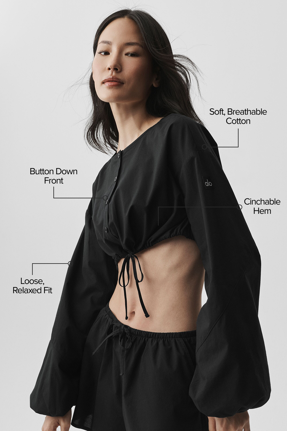 Cotton Cropped Real Deal Long Sleeve - Black image 2