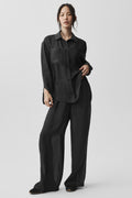 Semi-Sheer Golden Hour Button Down Long Sleeve - Black image 1