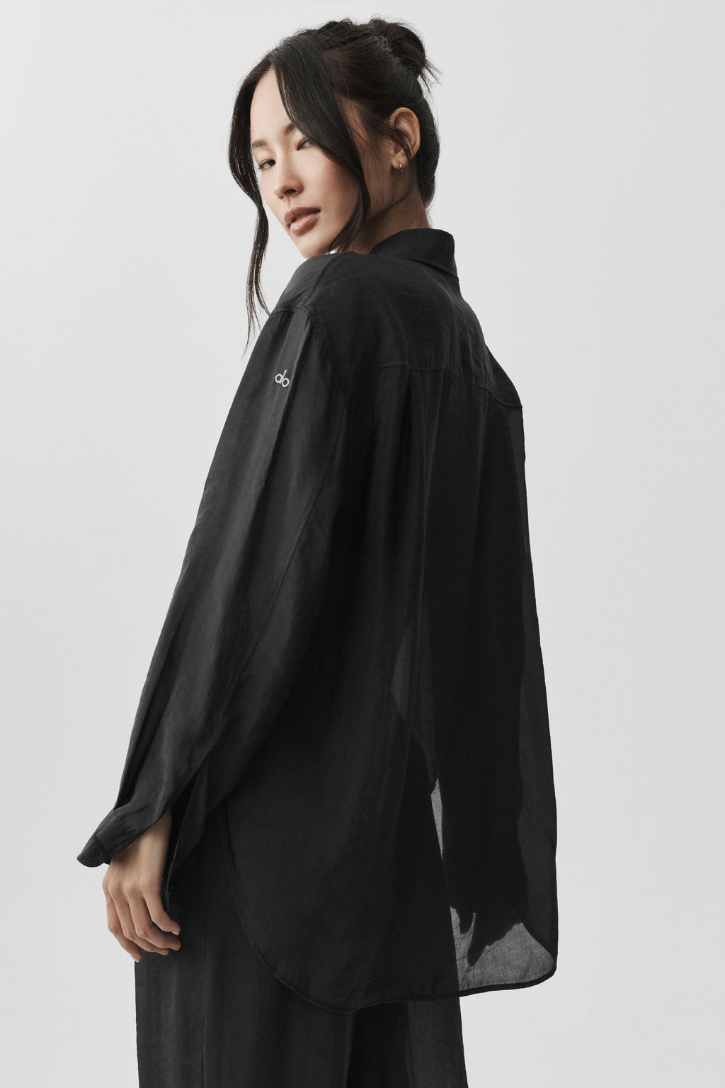 Semi-Sheer Golden Hour Button Down Long Sleeve - Black image 3