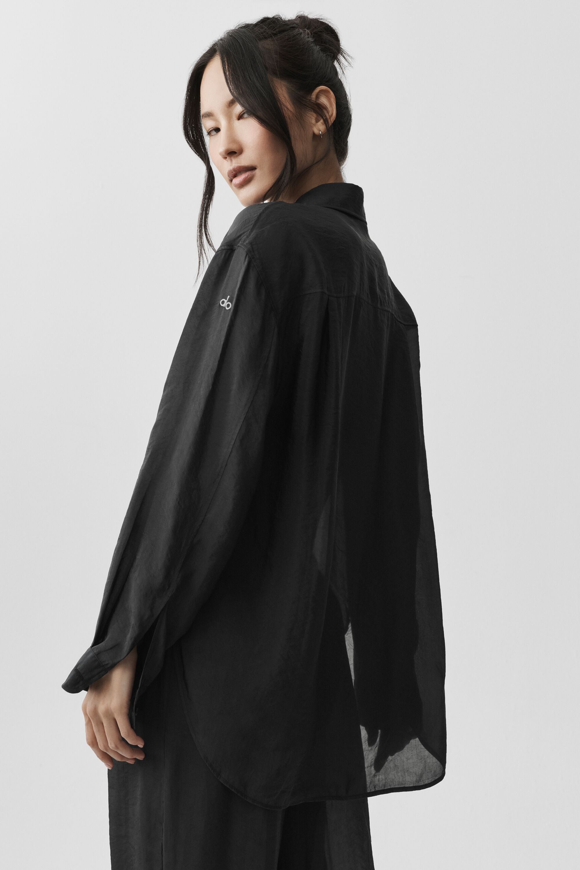 Semi-Sheer Golden Hour Button Down Long Sleeve - Black image 3