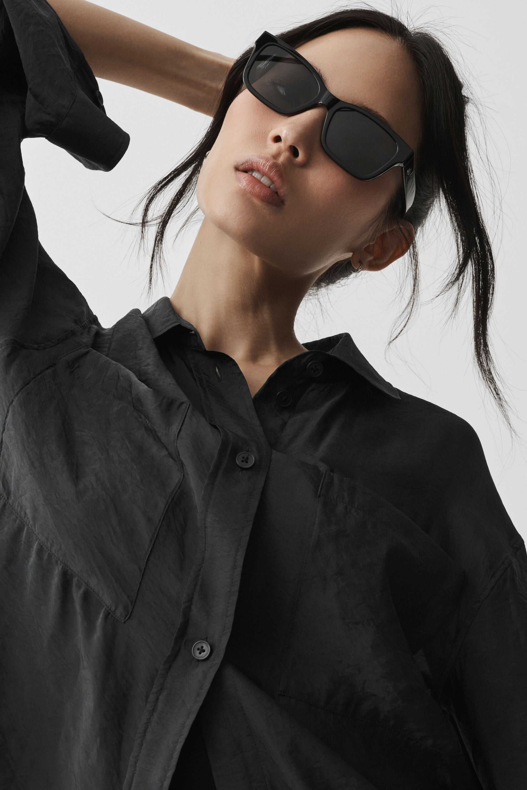 Semi-Sheer Golden Hour Button Down Long Sleeve - Black image 4