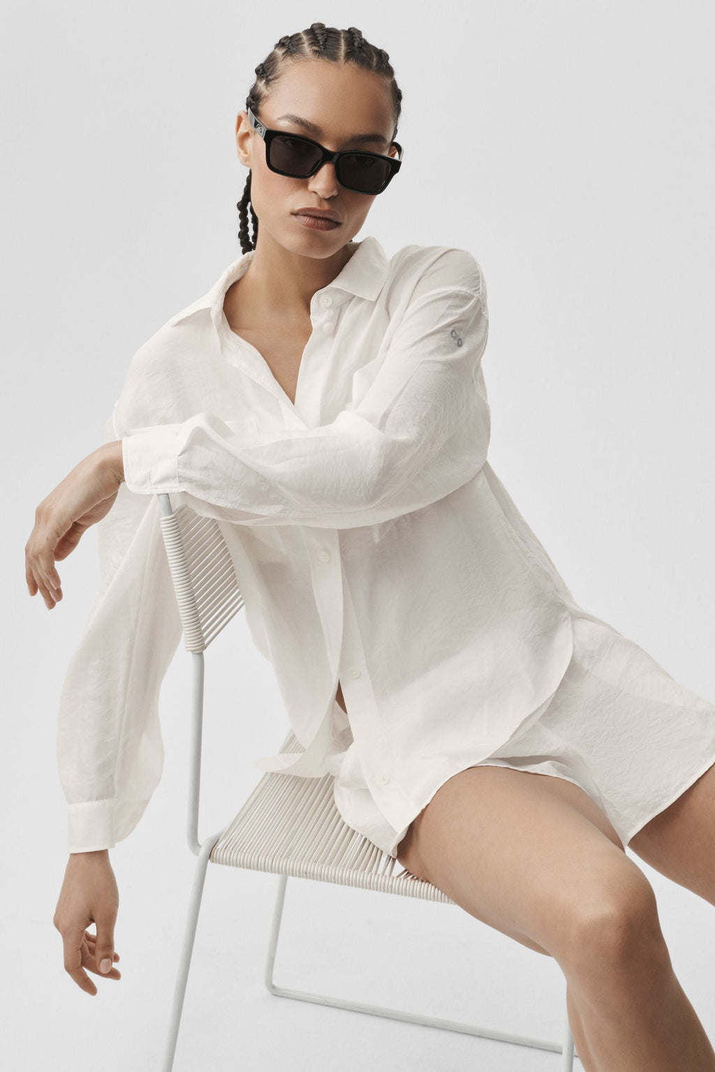 Semi-Sheer Golden Hour Button Down Long Sleeve - Ivory image 5