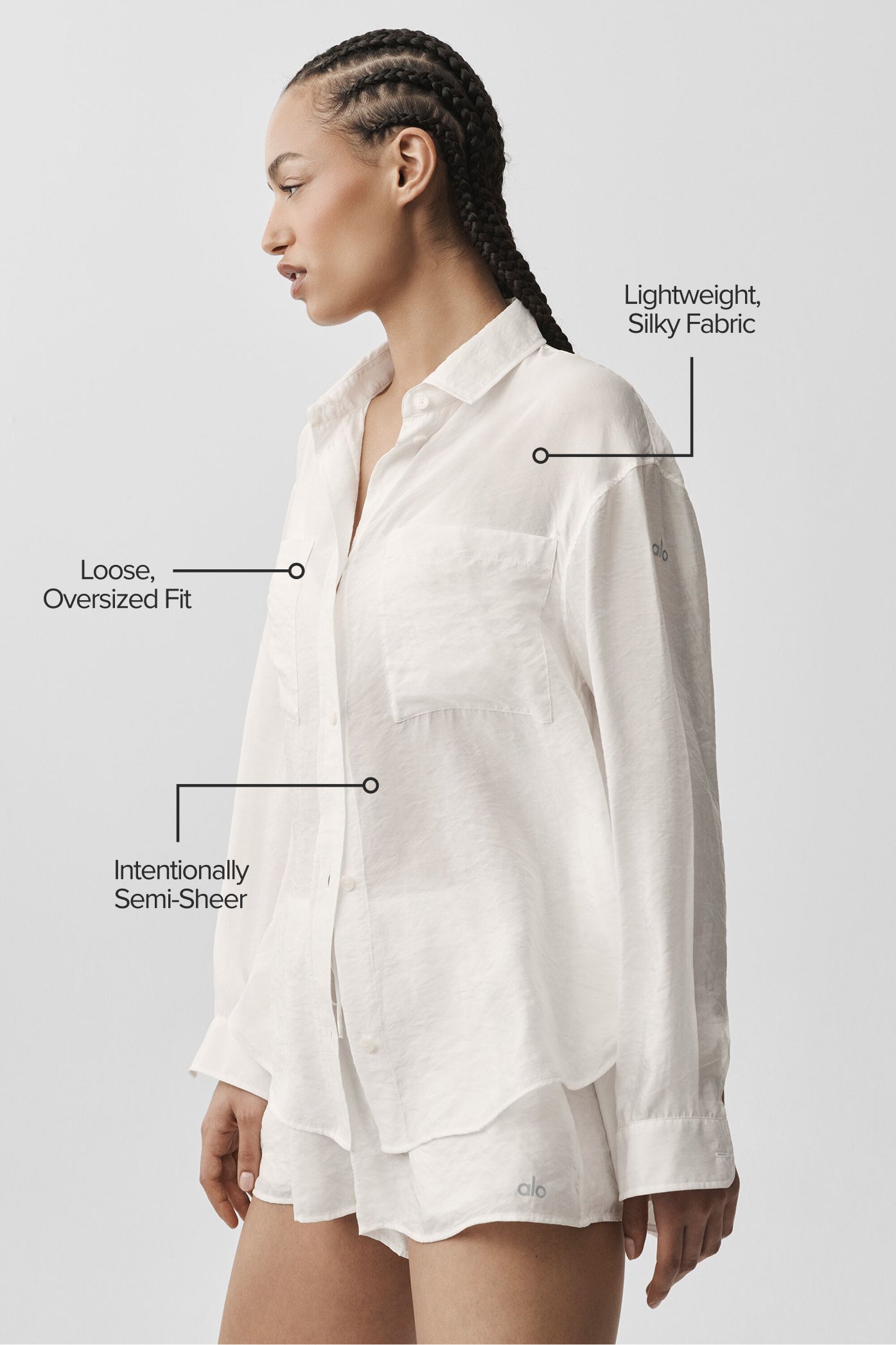 Semi-Sheer Golden Hour Button Down Long Sleeve - Ivory image 2