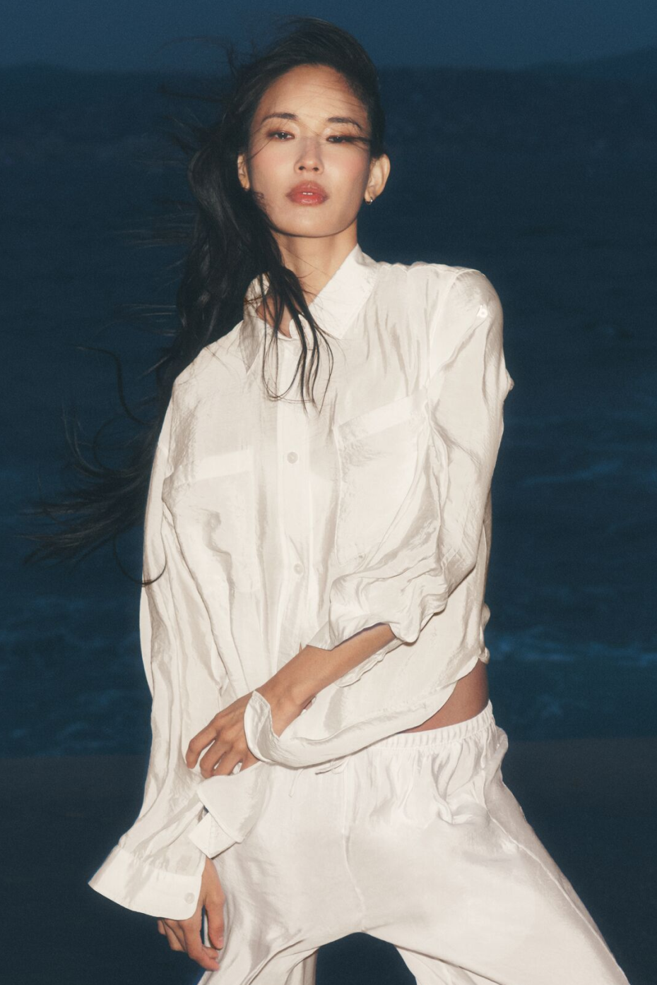 Semi-Sheer Golden Hour Button Down Long Sleeve - Ivory image 1