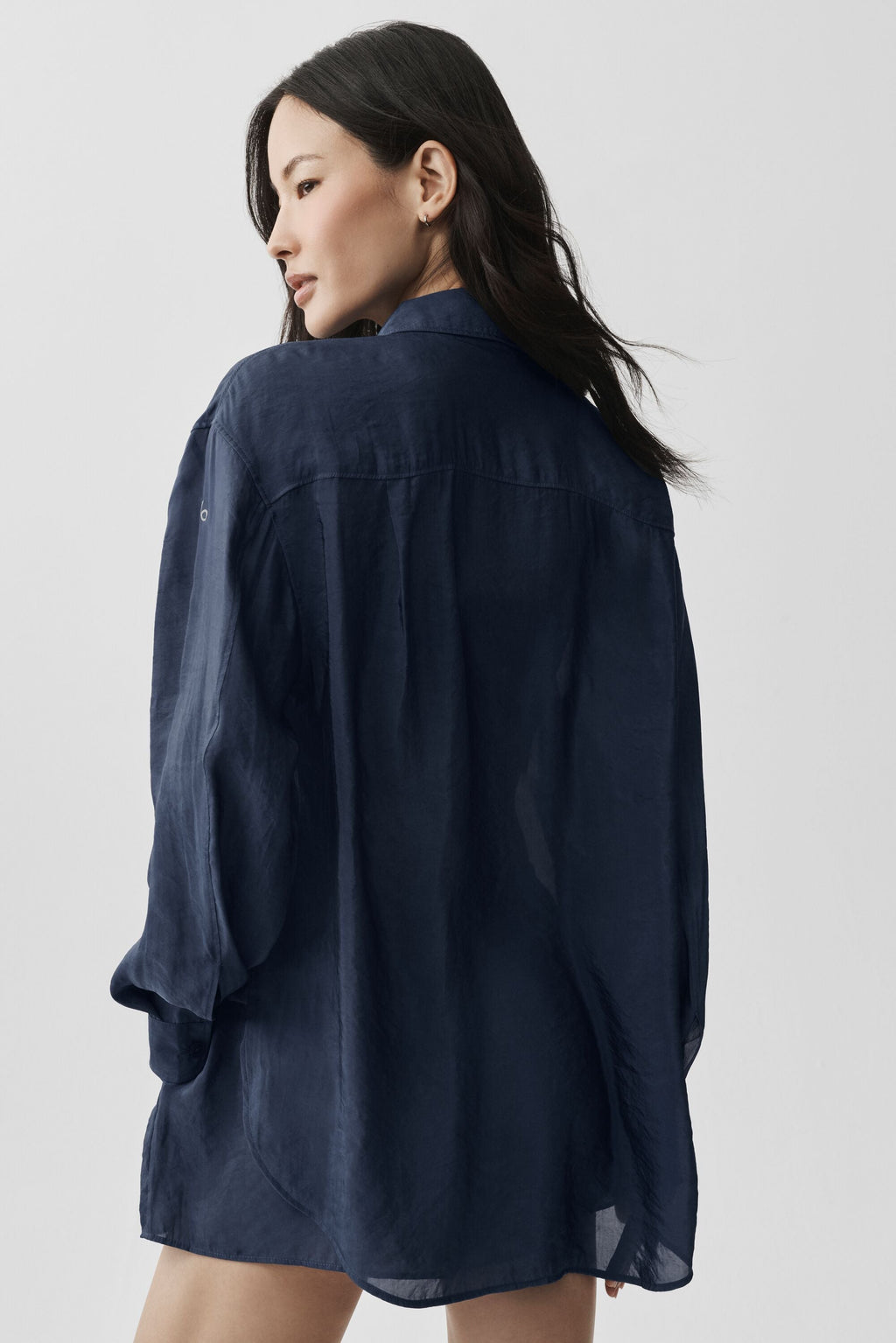 Semi-Sheer Golden Hour Button Down Long Sleeve - Navy image 4