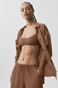 Semi-Sheer Golden Hour Button Down Long Sleeve - Sun Kissed Brown image 1