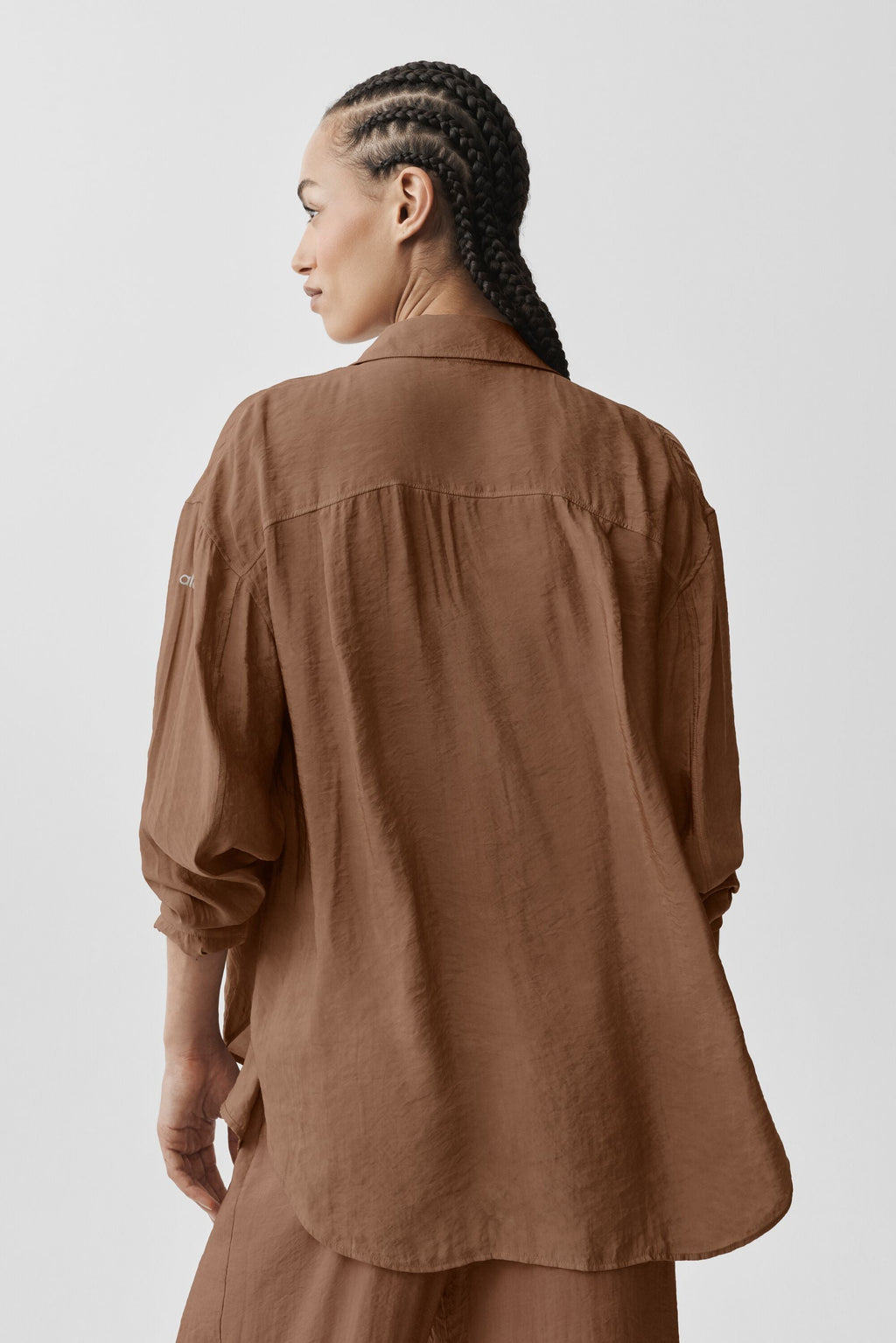 Semi-Sheer Golden Hour Button Down Long Sleeve - Sun Kissed Brown image 2