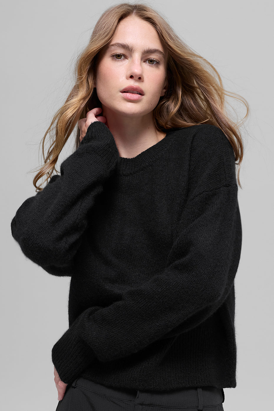 Wool Cashmere Cropped New Class Crewneck Sweater - Black image 1