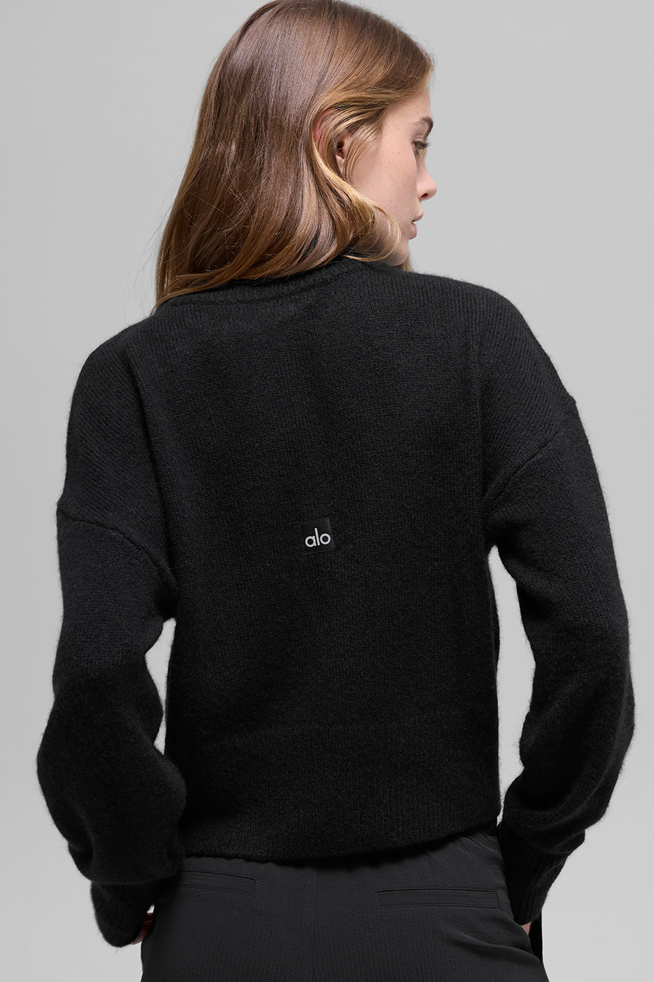 Wool Cashmere Cropped New Class Crewneck Sweater - Black image 3