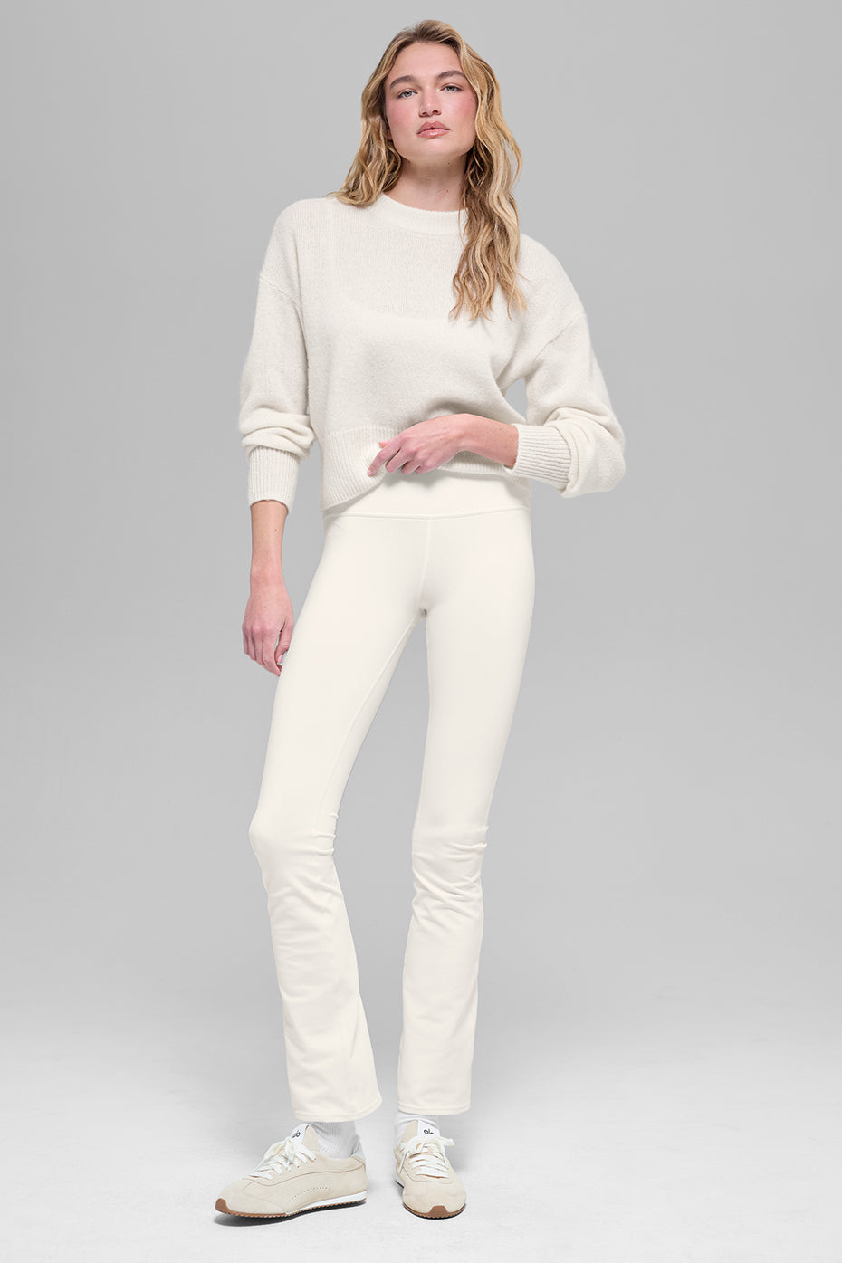 Wool Cashmere Cropped New Class Crewneck Sweater - Ivory image 4