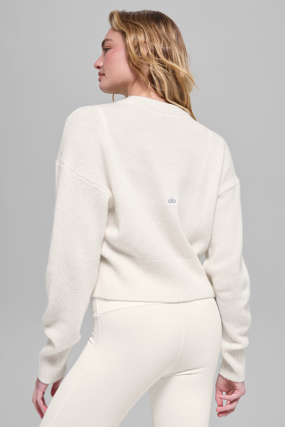 Wool Cashmere Cropped New Class Crewneck Sweater - Ivory image 3