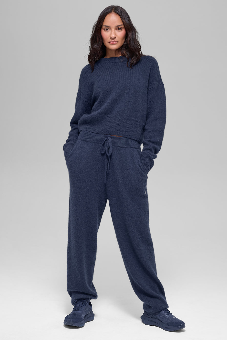 Wool Cashmere Cropped New Class Crewneck Sweater - Navy image 4