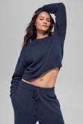 Wool Cashmere Cropped New Class Crewneck Sweater - Navy image 1