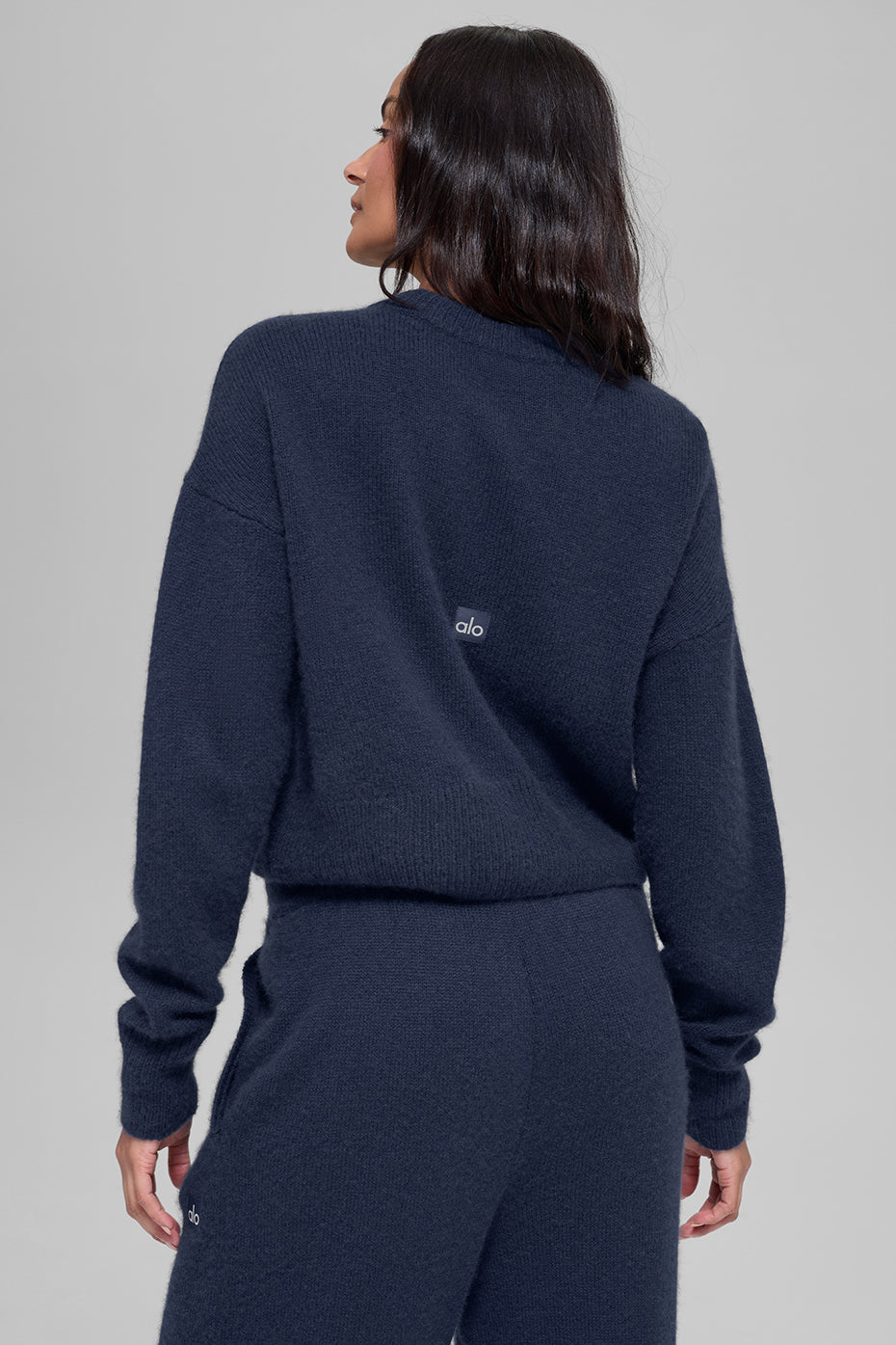 Wool Cashmere Cropped New Class Crewneck Sweater - Navy image 3