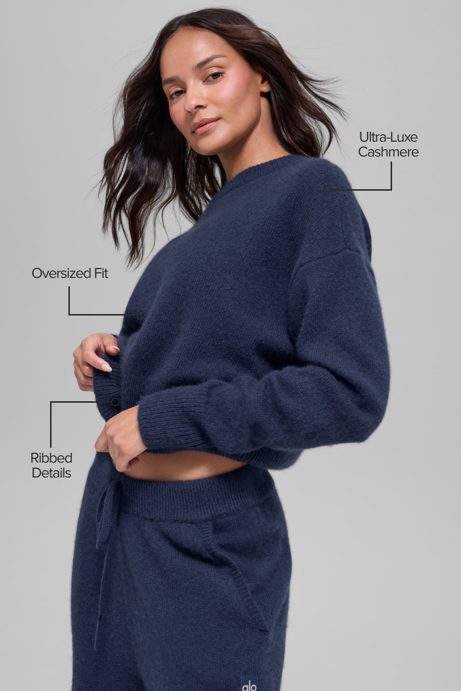 Wool Cashmere Cropped New Class Crewneck Sweater - Navy image 2