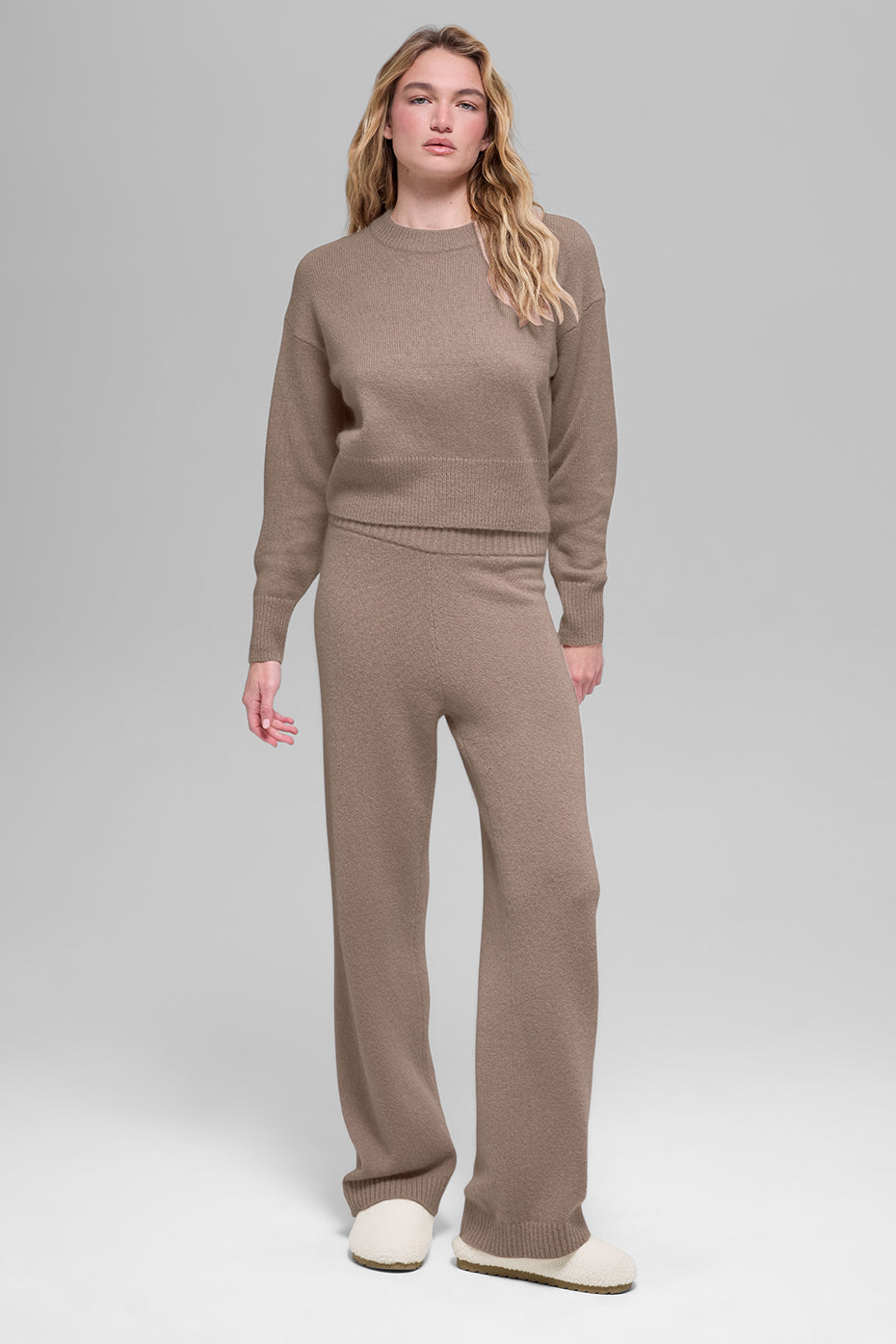 Wool Cashmere Cropped New Class Crewneck Sweater - Chai Latte image 4