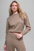 Wool Cashmere Cropped New Class Crewneck Sweater - Chai Latte image 1