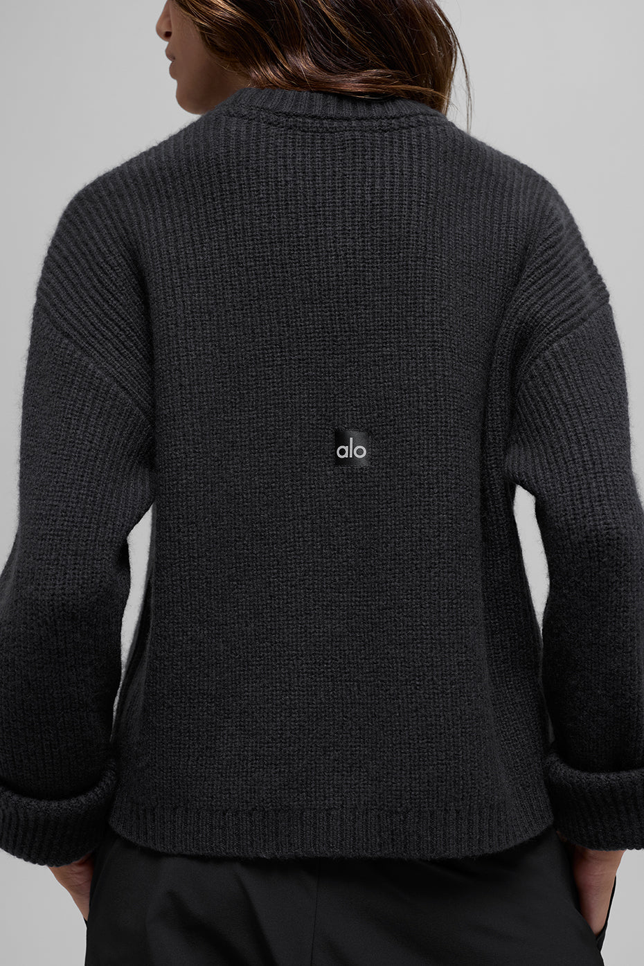 Wool Cashmere Ribbed Noble Crewneck Sweater - Black image 3