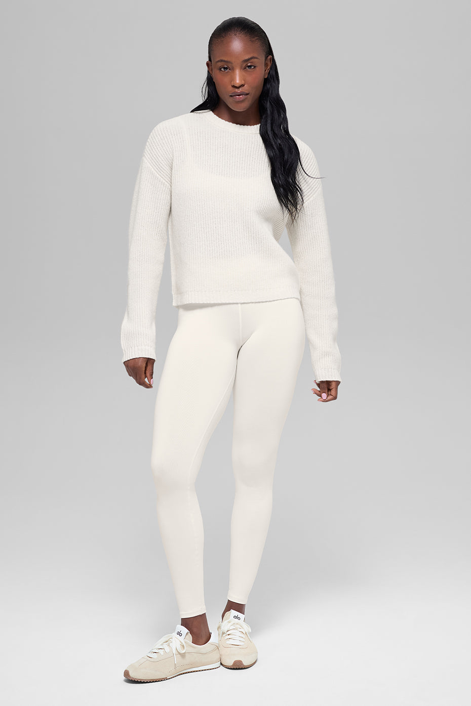Wool Cashmere Ribbed Noble Crewneck Sweater - Ivory image 5
